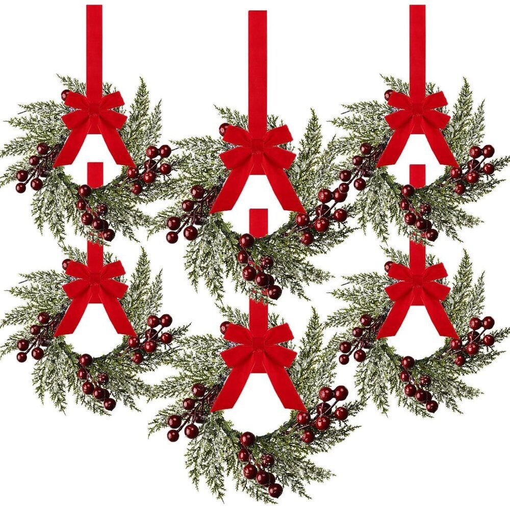 Charming 6-Piece Mini Christmas Wreaths - Perfect for Candle Decor & Windows